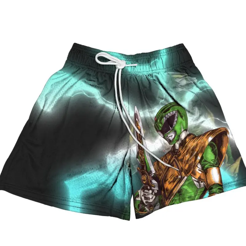 Mighty Morphin Power Rangers Green Ranger Shorts Workout Sport Knee Pants with Pockets