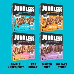 JUNKLESS Chewy Granola Bars 4 Flavor Variety Pack Simple Ingredients Less Sugar Gluten Free No Fake Stuff