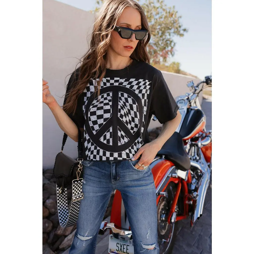 Checkered Peace Graphic Tee