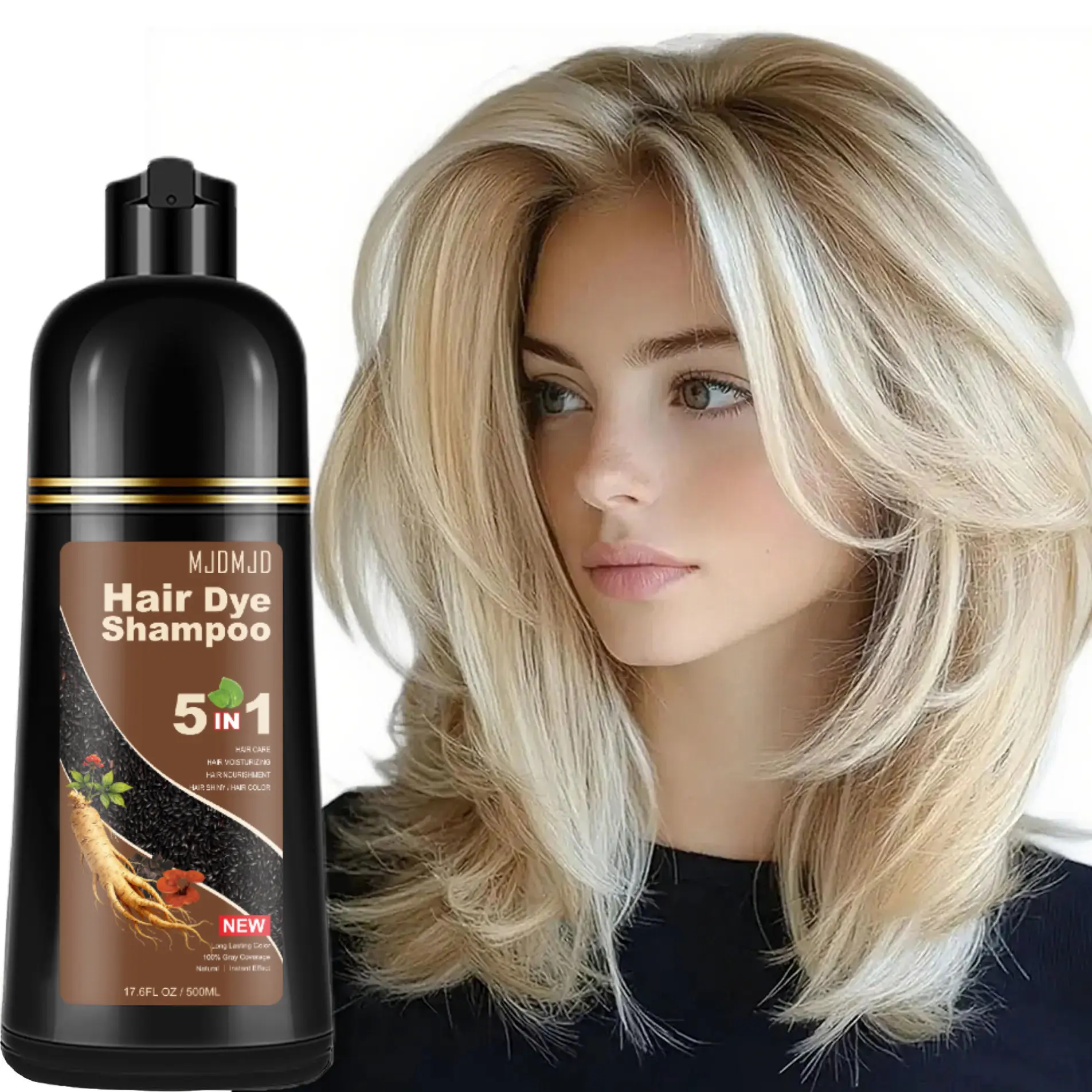 Blonde Brown Hair Dye Shampoo 5-in-1 – Gray Hair Coverage, Coloring Shampoo for Women & Men, Natural Hair Color with Conditioner, Champu Para Pintar el Cabello, 16.9 fl oz