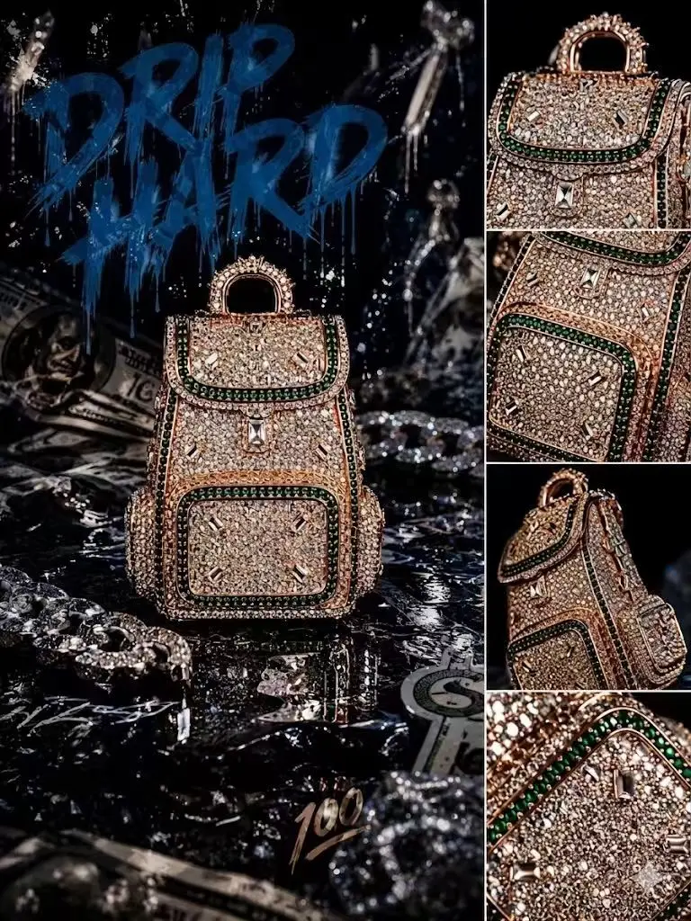 2427  Backpack Shaped Iced Pendant, Next Level Hip-Hop Bling, Unique Streetwear Jewelry, Stand Out from the Crowd, Ideal Gift for Rapper, Biker & Trendsetter