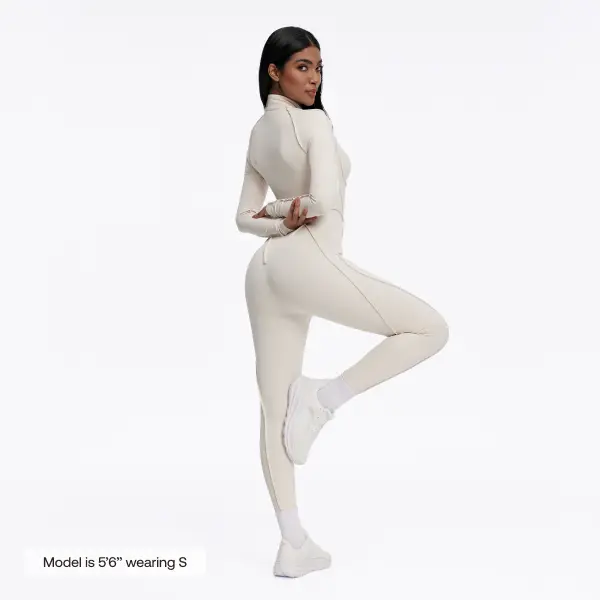 BetterMe Women's Ivory Basic Closed-Back Catsuit – Soft Polyester Spandex Fabric with Contoured Shaping Fit for Gym & Everyday Womenswear