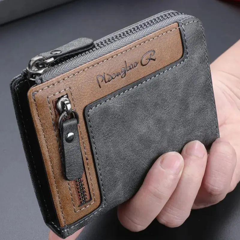 Men's Vintage RFID-Blocking Zipper Wallet with Multiple Card Slots — A Casual, Multifunctional, Vintage-Style Wallet for Daily Use