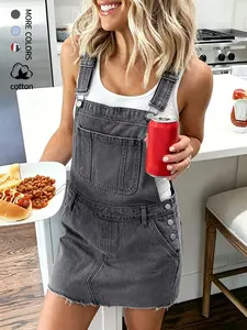 Women's Summer Loose Casual American Flag Print Woven Denim Overall Short Skirt, Straight A-Line Star Striped Print, Comfortable Breathable Fabric