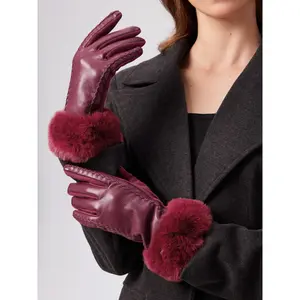 Cider FUR-LOOK TRIM FAUX LEATHER GLOVES