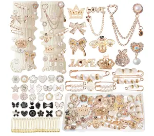 72Pcs Junk Socks Charms Kit, Gold Brooches and Pins for Women,Pearl and Rhinestone Sock Charms with Safety Pins, DIY Accessories for Decorating and Personalizing Socks Clothes Hats Shoes Scarf Shawl