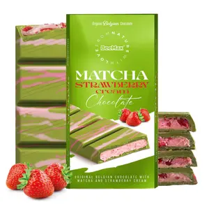 Beemax Matcha Strawberry Cream Dubai Style Chocolate Bar, 7oz (Pack of 1) - Made w/Original Belgian Chocolate, Matcha & Strawberry Cream - Middle Eastern Inspired Indulgence - Ideal For Gift or Special Occasions