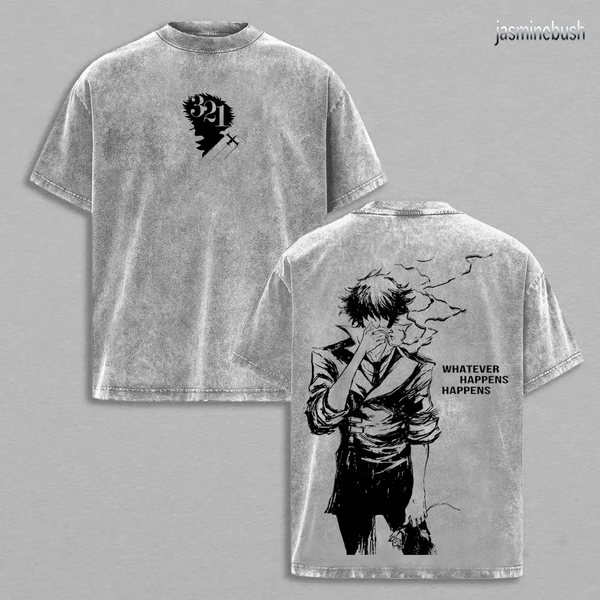 Vintage Cowboy Bebop Anime Double Printed Vintage Washed Tee Unisex Oversize Anime Manga Washed Heavyweight Cotton T-Shirt Gift for Anime Fan Anime Lover