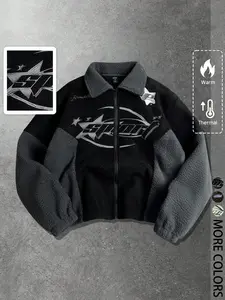 Men's Colorblock Jacket, Leopard Coffee, Casual Street Style, Fall Winter Outerwear, Youthful Fashion, Comfortable