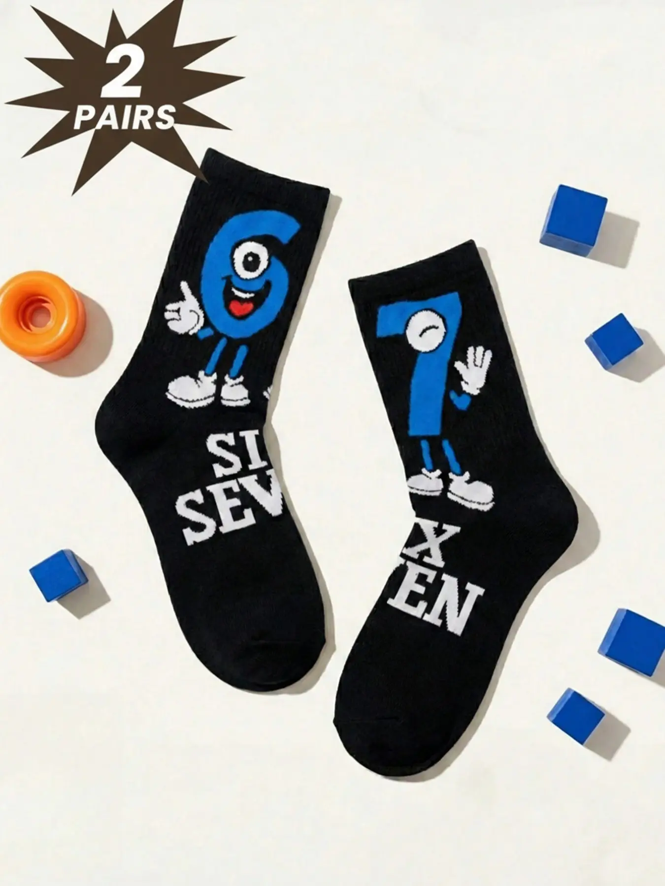 2 Pairs Funny “67” Graphic Mid-Calf Socks – Sport Casual Socks, Unisex Size, Fun Socks, Funky Socks, Novelty Socks for Men, Women & Teens