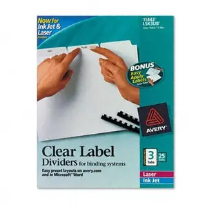 Avery 11442 Index Maker Clear Label Unpunched Divider Three-Tab Letter White 25 Sets