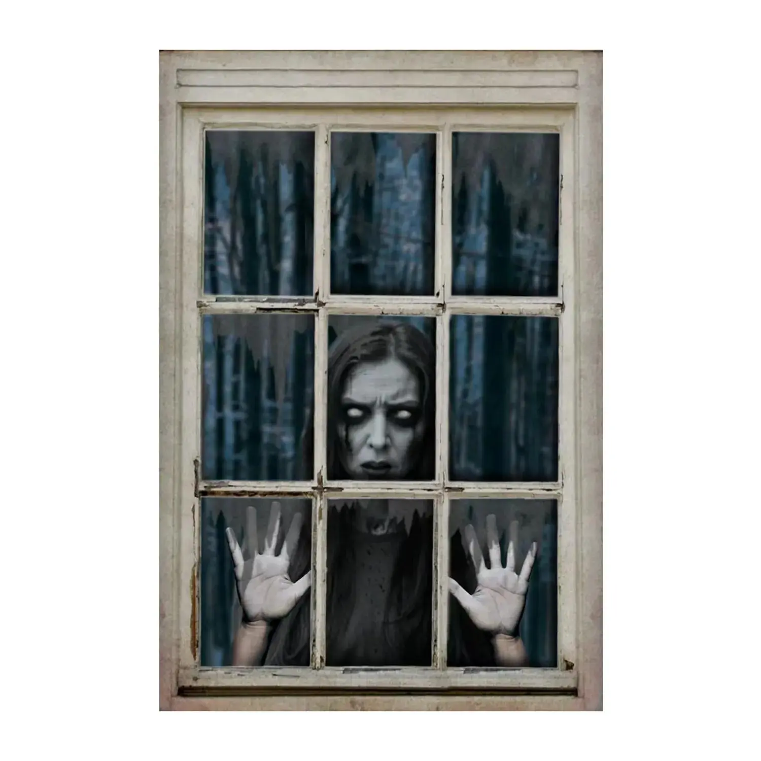 Spooky Girl Polyester Window Backdrop Halloween Decoration, 3 Ft. x 4 Ft.