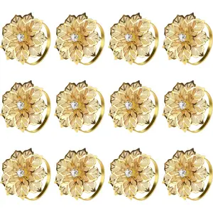 20Pcs Napkin Rings Gold Metal Gold Hollow Out Flower Napkin Ring Holder for Wedding Party Holiday Banquet Christmas Dinner Delicate Serviette Buckles Decor Favor - Home Improvement.
