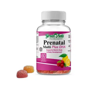 Greenfield Nutritions - Halal Prenatal Gummies with DHA, Folic Acid, Multi-vitamins with Minerals Easy to Swallow - 60 Gummies