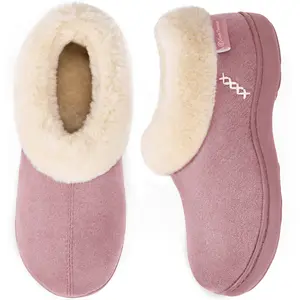 EverFoams Women's Micro Suede Cozy Memory Foam Winter Slippers with Fuzzy Faux Fur Collar and Indoor Outdoor Rubber Sole