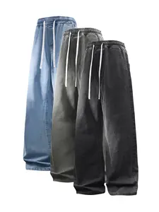 CCCMAI Men’s Vintage Loose Jeans Black Smoke Gray Blue Versatile Fashion Loose Jeans Menswear Streetwear Denim Pants Trouser Plain Pocket