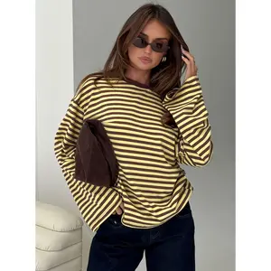 Settle Down Long Sleeve Top Yellow / Brown Stripe