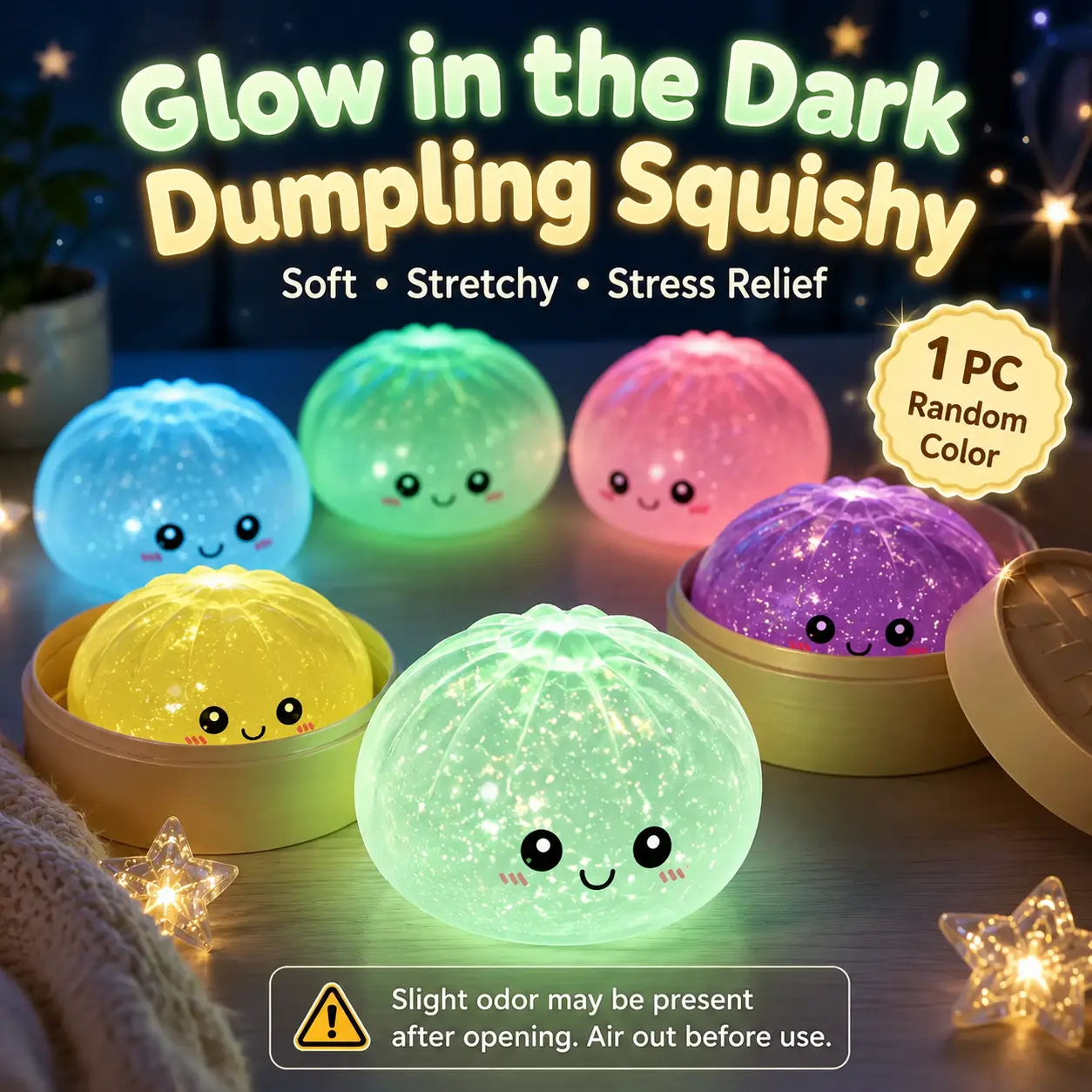 1 PC Random Style Glow in the Dark Dumpling Squishy, Colorful Dumpling Mystery Box, Stretchy Sensory Fidget Ball for Desk, Home & Indoor Leisure