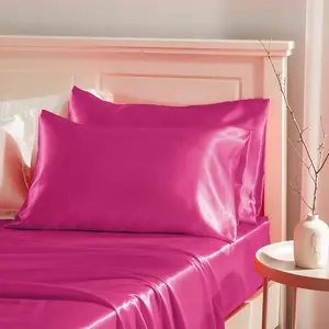Hot Pink Satin Pillowcase for Hair Protection- 2Pcs Queen Pillow Cases, Luxury &amp; Silky Pillowcases 20x30 Pillow Covers with Envelope Closure