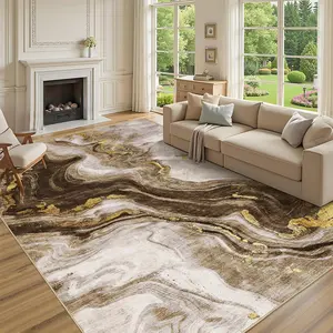 GARVEE Large Area Rugs 9x12 Washable Modern Abstract Rug, Non-Shedding Neutral Living Room Rugs, Stain-Resistant Low Pile Abstract Floor Cover for Bedroom,Dining Room,Farmhouse,Office, Brown 9x12