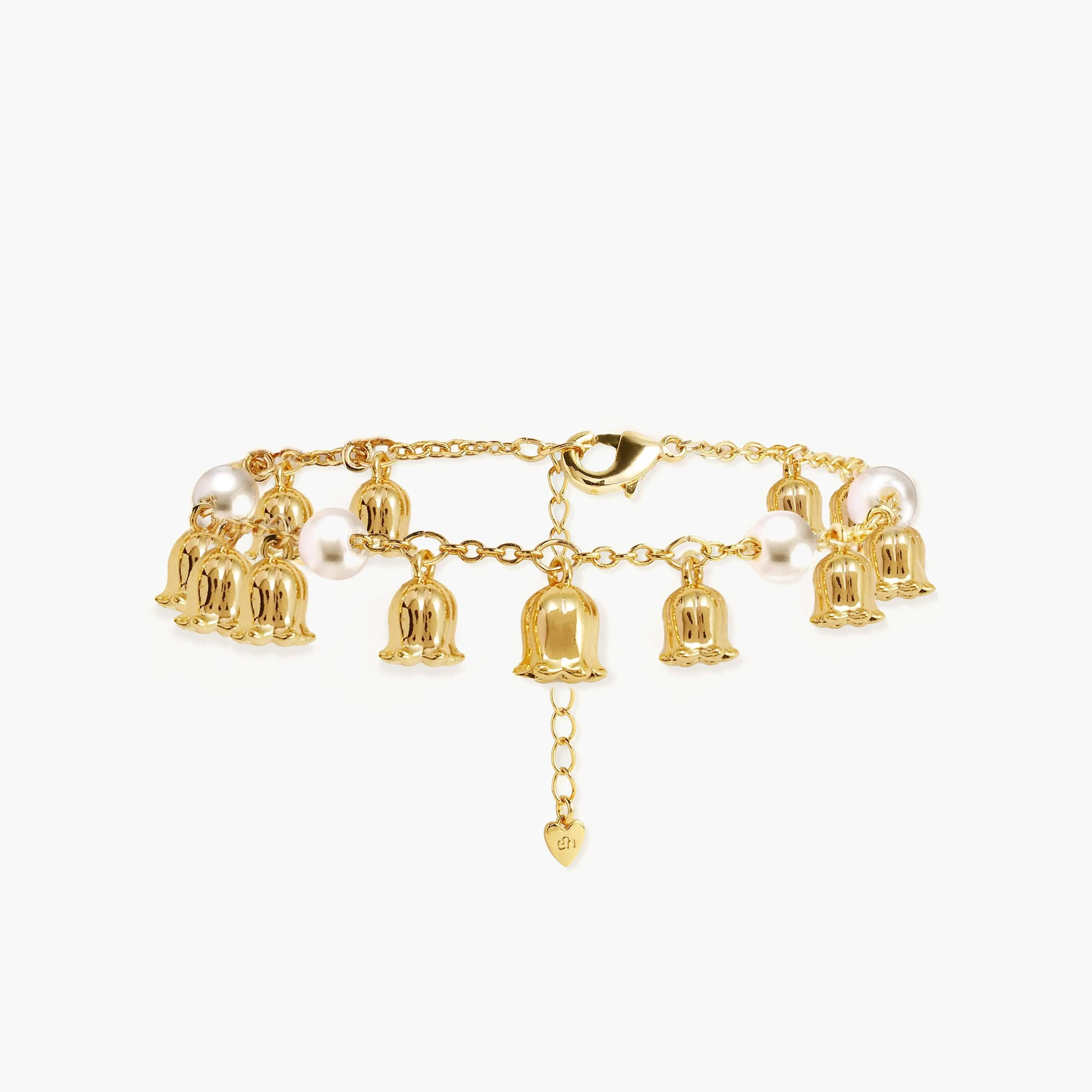 en route 18K Gold Plated Lily of the Valley Pearl Bracelet, Delicate Floral Motif with Lustrous Freshwater Pearls, Lightweight Construction with Secure Clasp for Easy Wear, Charming Piece Essential Designed for Layered Stacking & Modern Daily Outfits