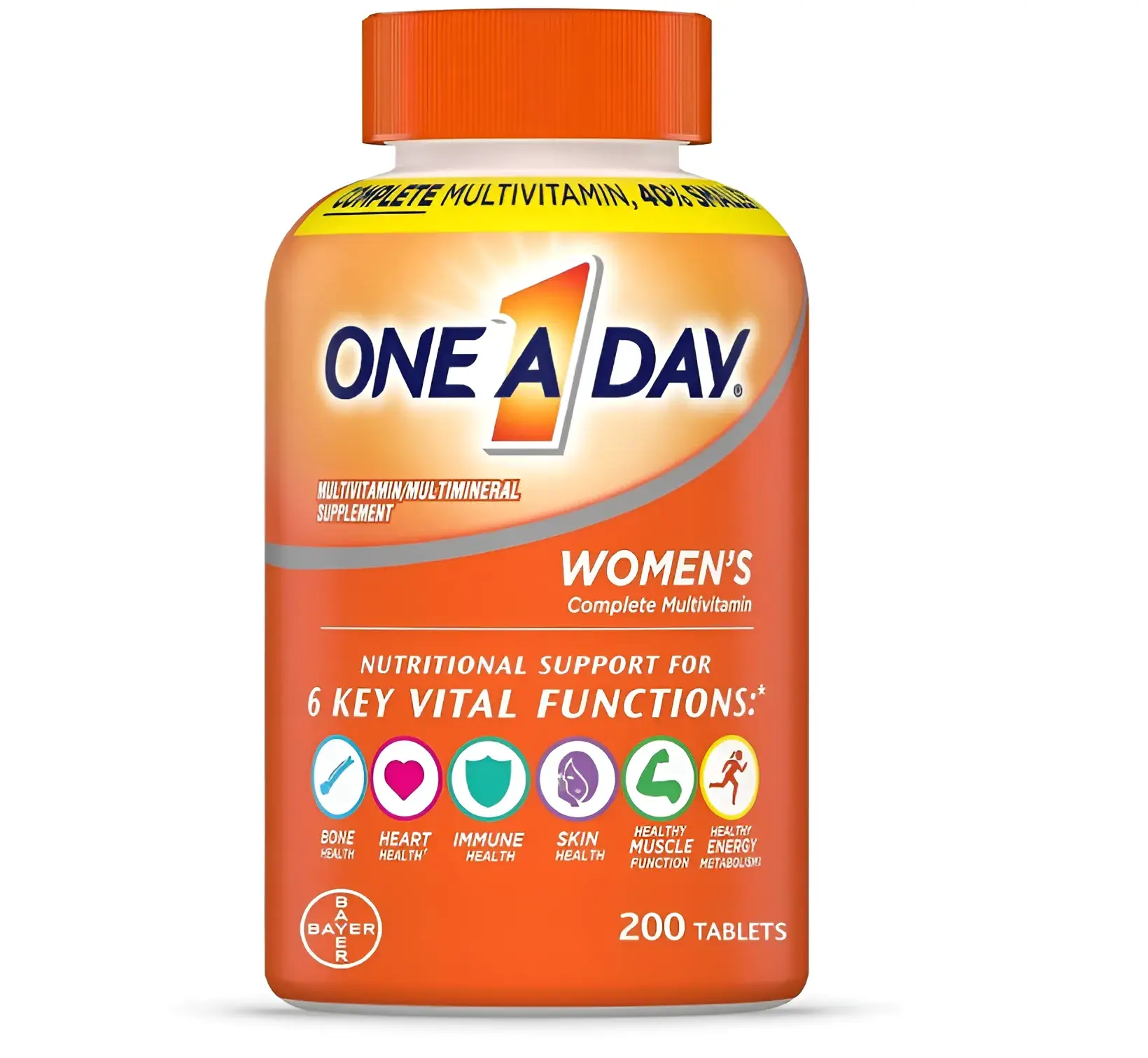 ONE A DAY Womens Complete Daily Multivitamin with Vitamin A, B , C, D, and E, Calcium and Magnesium, Immune Health Support, 200 Count