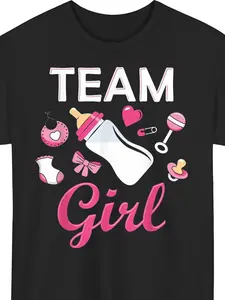 Cotton Men's Team Girl Gender Reveal Party T-Shirt - Pink Baby Announcement Shirt with or Girl Outfit Design, Short Sleeve Round Neck for ultrasound parties & Decorations (Digital Print) - Gender Reveal Outfit for expectant parents
