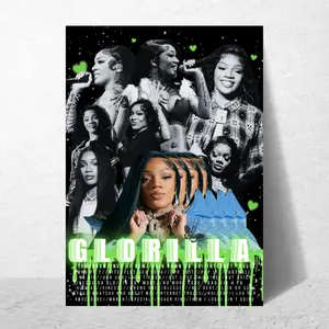 Glorilla collage poster Satin Poster | Rapper photo art, neon green drip