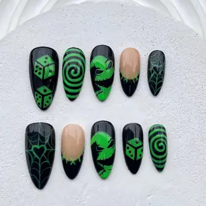 Halloween Press on Nails Oogie Boogie Press On Nails| Glow in the Dark Nightmare Before Christmas Halloween Nail Art