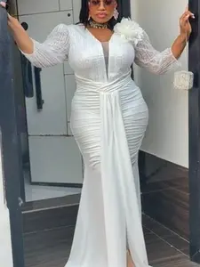 Sparkly White Sequin Draped Ruched Maxi Dress for Wedding Guest Mother of The Bride Dinner Photoshoot Birthday Party Dinner Cocktail Gala Reception Graduation Turkish Womenswear Long Formal Evening Mermaid Gown