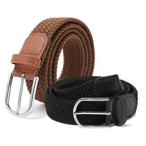 Unisex Adjustable Buckles PU Leather Braided Belt - Female Stretch Woven Belt for Jeans, 1/2pcs Option with 100/130cm Length