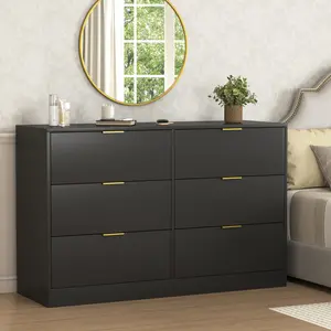 "Simply Modern Black 6-Drawer Dresser, Large Chest of Drawers for Bedroom, Living Room, Hallway, and Entryway, Spacious Storage Cabinet for Clothes, Accessories, and Home Organization"