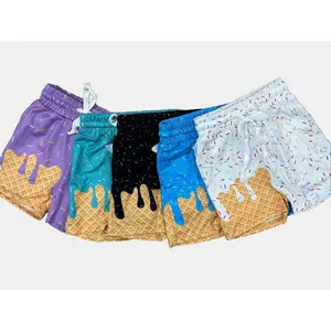 (New)Baseball Waffle Blue Boy Shorts: , Edgy Ice Cream Milk Silk Kids Clothes Summer Sprinkles