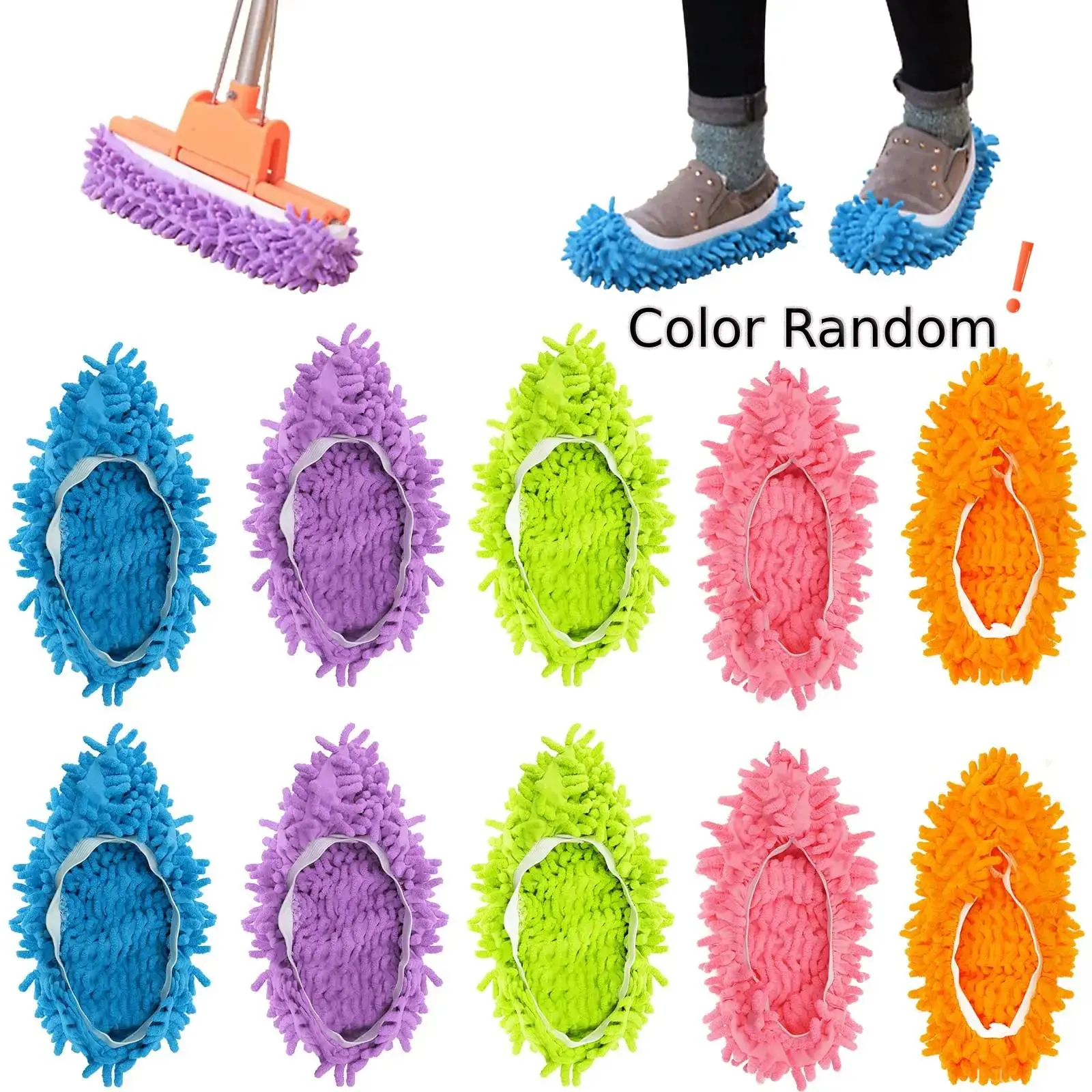 Random Color Mop Slippers, 10pcs/5 Pairs Mop Shoes, Dust Duster, Mop Socks for Women Kids Foot, Microfiber Dust Cleaners, Reusable & Washable, Flat Mops, Mop Accessories, Flat Mop Cover