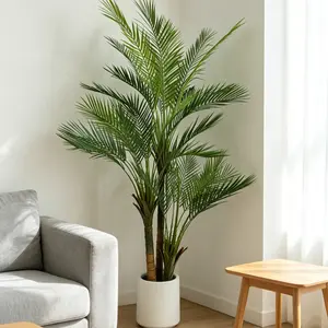 5/6 FT Artificial Triple-Trunk Palm Tree UV-Resistant PE Needle Like Foliage Tropical Plant Decor for Indoor & Outdoor Use Homes, Hallways, Restaurants, Hotels Spring/Summer Decoration