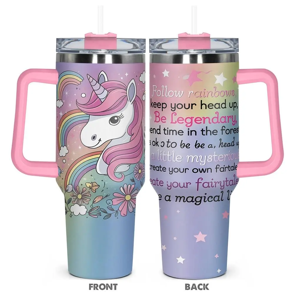 Unicorn Pattern Tumbler with Lid, 1 Count 40oz Stainless Steel Water Bottle, Insulated and Durable, Gift for Any Occasion, Drinkware