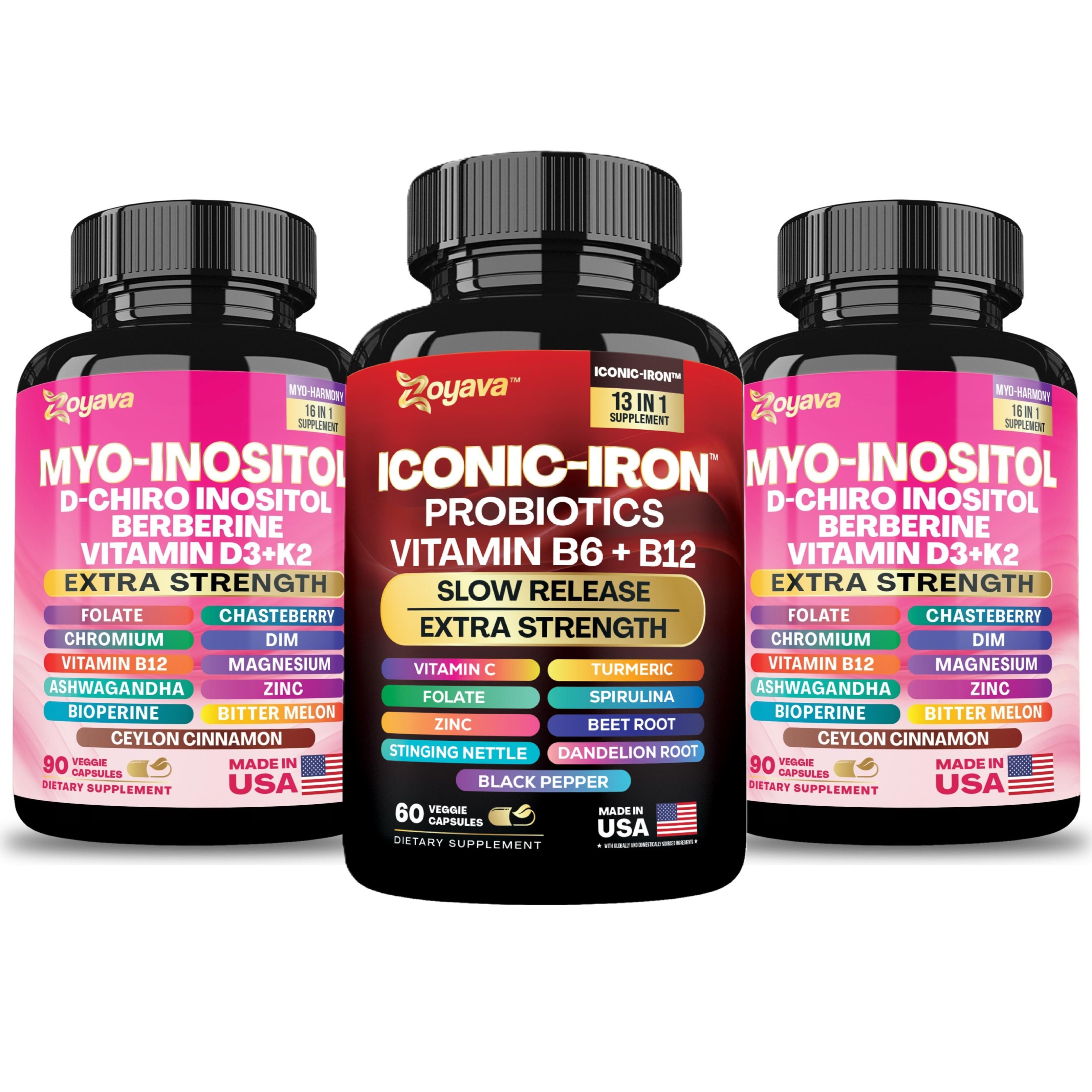 Smooth Cycle Set - Women's Hormonal Balance Supplement - Zoyava Iconic-Iron & Myo-Inositol Combo with Extra Strength Ing