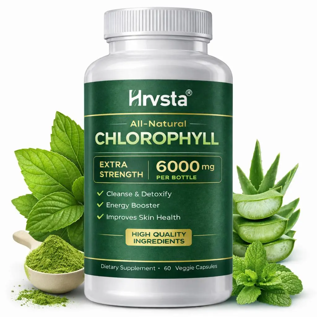 Chlorophyll Capsules 6000mg Extra Strength – Natural Detox & Cleanse Support Supplement, Energy Booster & Skin Health Formula, Liquid Chlorophyll Alternative, 60 Veggie Capsules