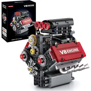WeCare V8 Engine Assembly Kit, 478-Part Runable Miniature 8-Cylinder Car Model Set with Motor, Engineering Building Blocks Toy for Teens 14+, Birthday Gift Collectible