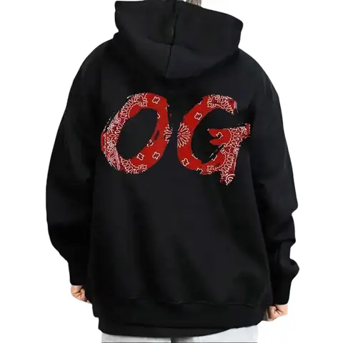 Men's OG Bandana Graphic Hoodie - Chicano Streetwear Original Gangster Style, Unisex Oversized Loose-Fitting All-Season Menswear Sweatshirt, Long-Sleeve Casual Top, True-to-Size