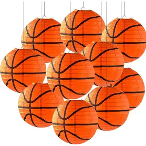 10 count Orange Basketball Paper Lanterns Decorations 8 inches Ceiling  Basketball Lanterns Basketball  Party Paper Lanterns for  Themed Birthday Party Bar Basketball  Party
