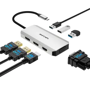 WAVLINK USB C Docking Station with Dual DP Monitor HDMI VGA Ports for Lenovo HP Dell Windows Systems Gray Triple 4K Display Support