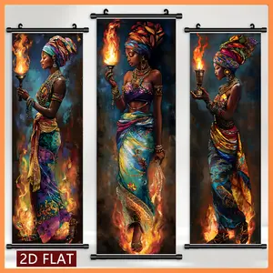 Vibrant African Canvas Wall Art Set, Dynamic Figures & Dancing Flames, Modern Living Room Decor, Creative Gift Idea