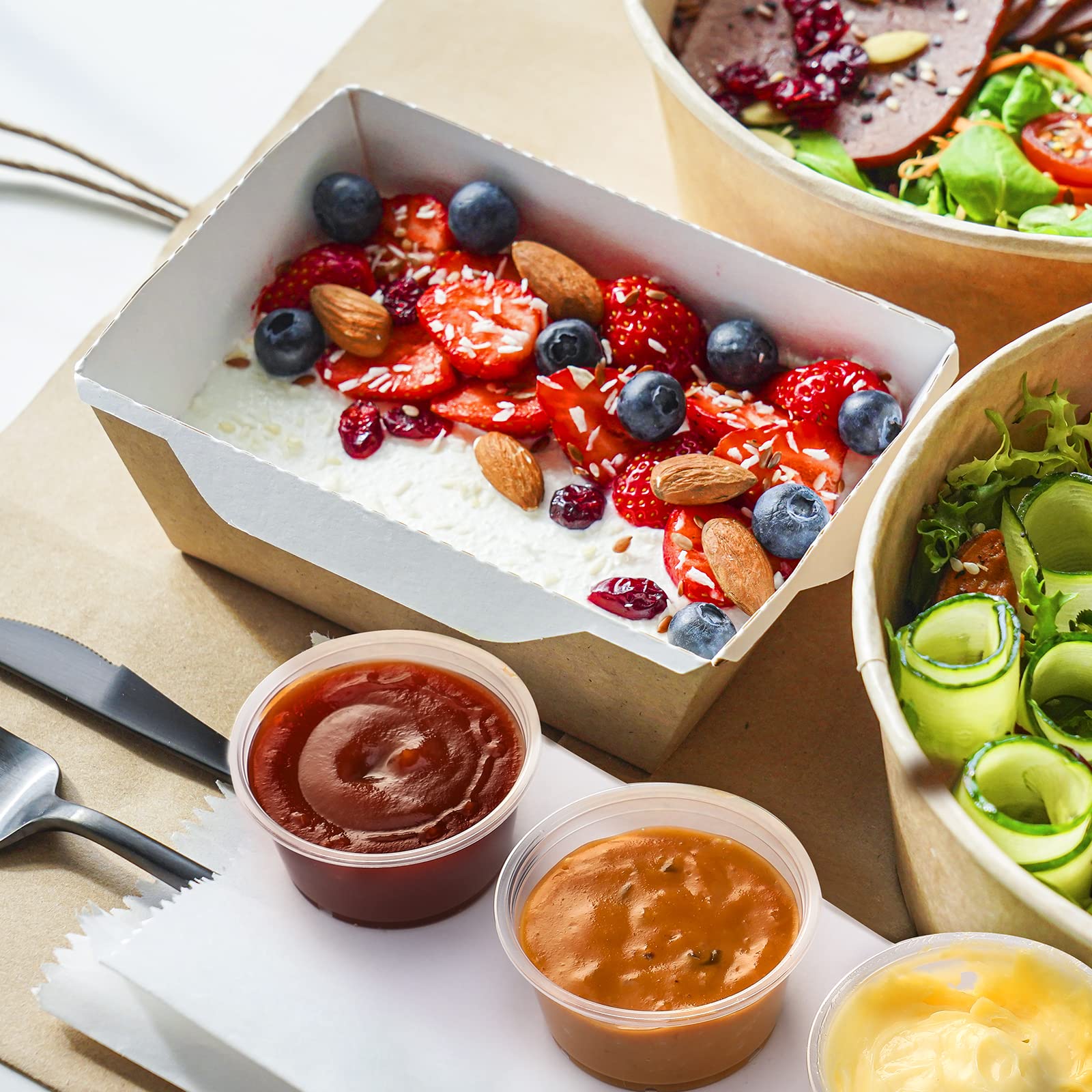 130 sets - 2 oz Jello Shot Cups, Small Plastic Containers with Lids, Airtight and Stackable Portion Cups, Salad Dressing Container, Dipping Sauce Cups, Condiment Cups