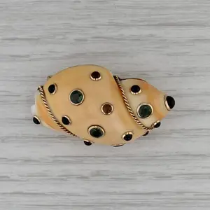 Sapphire Chalcedony Shell Brooch 14k Yellow Gold Nautical Statement Pin
