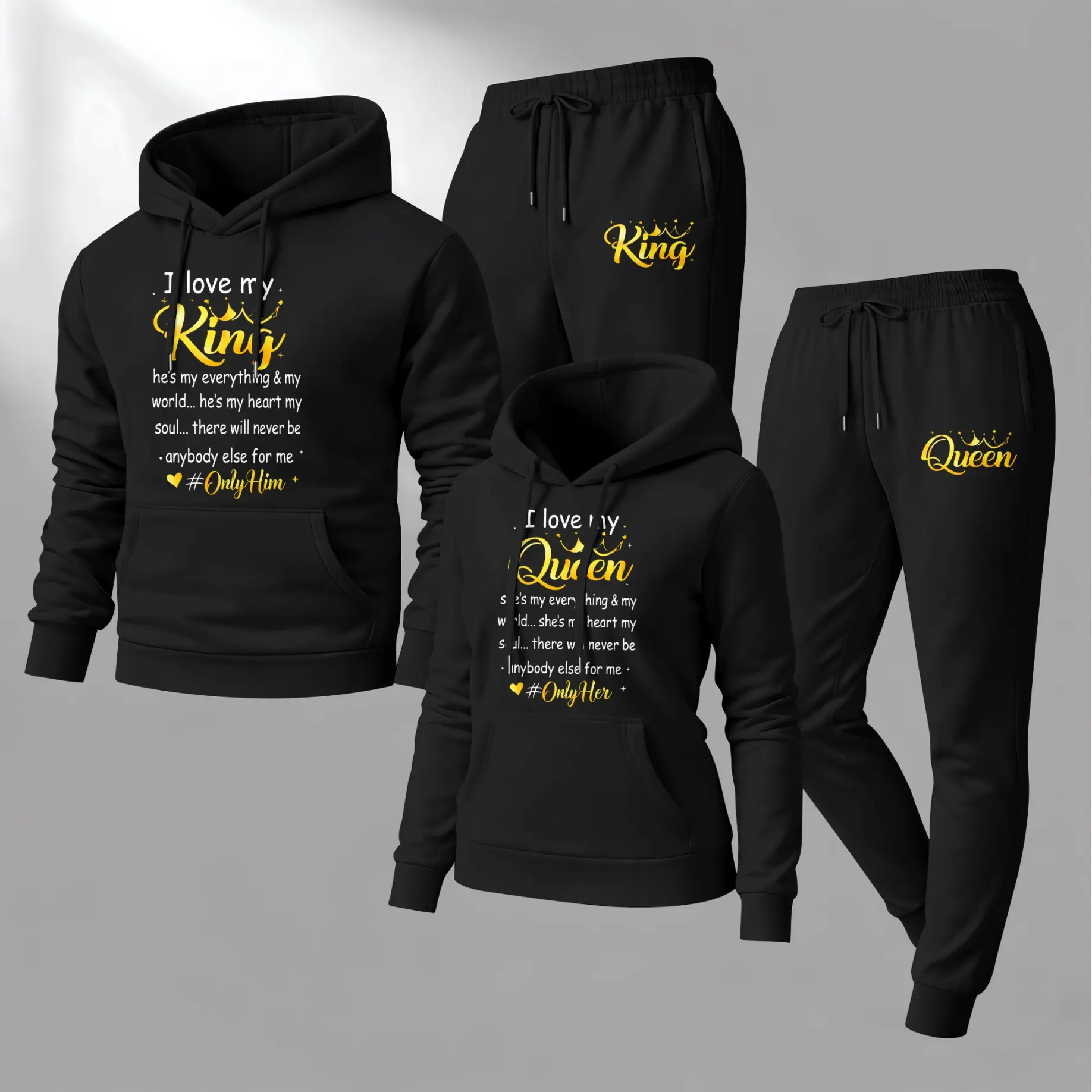 Men's Casual Fit Workout Set, King Graphic Letter Print Hooded Outfit in Polyester, Sporty Style Mensfashion for Autumn, Sweatsuit Set, Long Sleeve, Athletic, Drawstrings, Athletic Wear, Machine Wash, Casual Ootd, 2-Piece