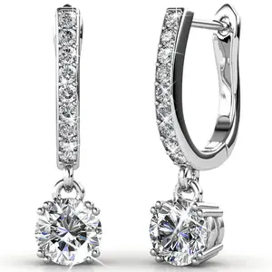 McKenzie 18k White Gold Plated Drop Dangle Earrings with Simulated Diamond Crystals