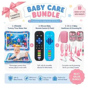 Newborn Baby Essentials Gift Set for New Parents – Baby Teether 3-24 Months, TV Remote Silicone Chew Toy, Baby Healthcare & Grooming Kit, Tummy Time Water Mat