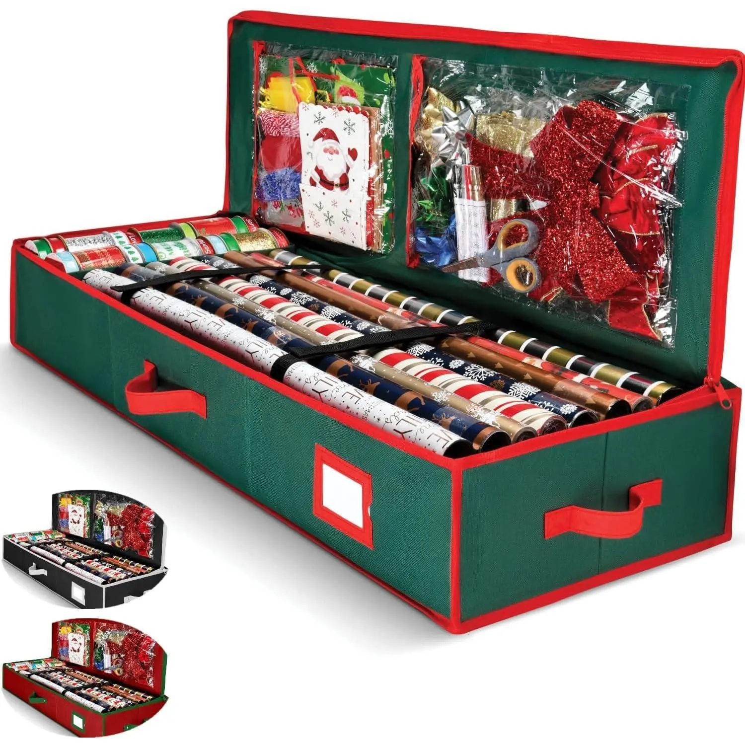 Wrap Organizer, Christmas Wrapping Paper Storage Bag w/Useful Pockets for Xmas Accessories, Fits upto 24 Rolls, Large Capacity Storage Box, 1 Count (Pack of 1)