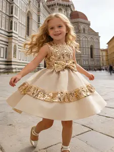 Girls' Sparkle Party Dress, Fitted Halter Neck Gown, Plain Design, All Seasons Wear, Perfect for Parties & Special Occasions, Birthday Dress